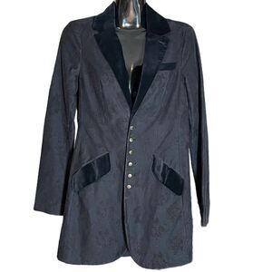 Free People‎ Floral Flocked Donny Coat Black Vampire Goth Punk Sz 2